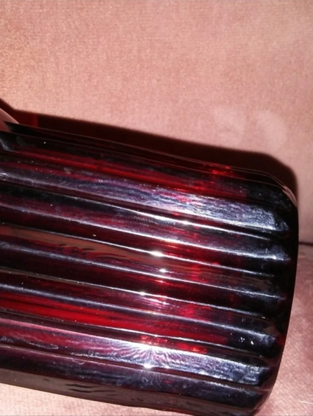Rare Antique Ruby Red Ribbed Vintage Glass Vase Manhattan Anchor Hocking 30s 40s